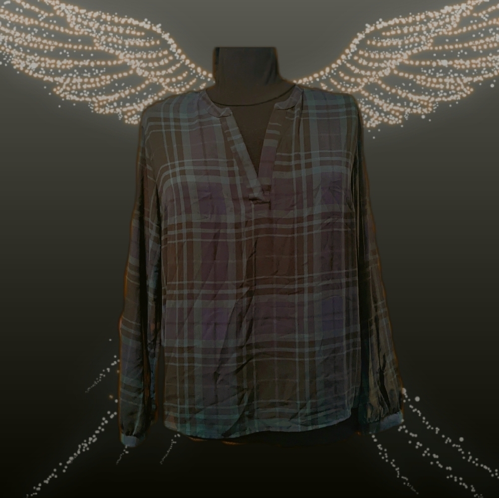 NWOT A.N.A. Semi Sheer Plaid Blouse Size XXL